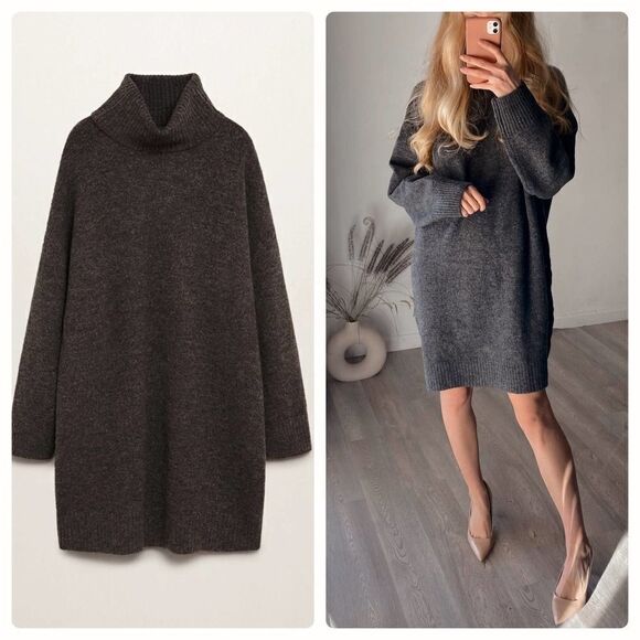 Mango Heather Gray Knit Dress New - Picture 1 of 7